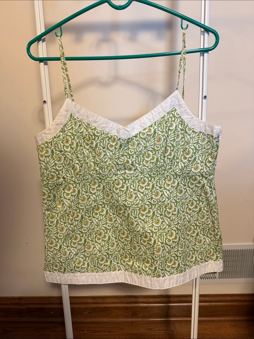 Eddie Bauer cotton spaghetti strap tank top with green yellow floral print Sz L